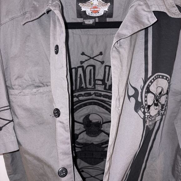 Harley Davidson Short Sleeve Cotton Button Down Shirt Gray Size Medium EUC - Picture 7 of 10